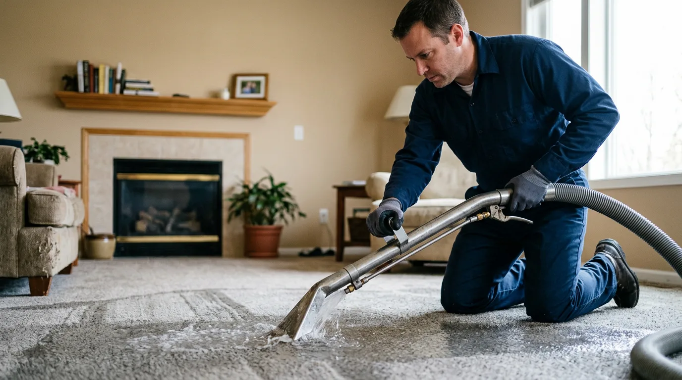 Water damage restoration technician working near Paris, ID
